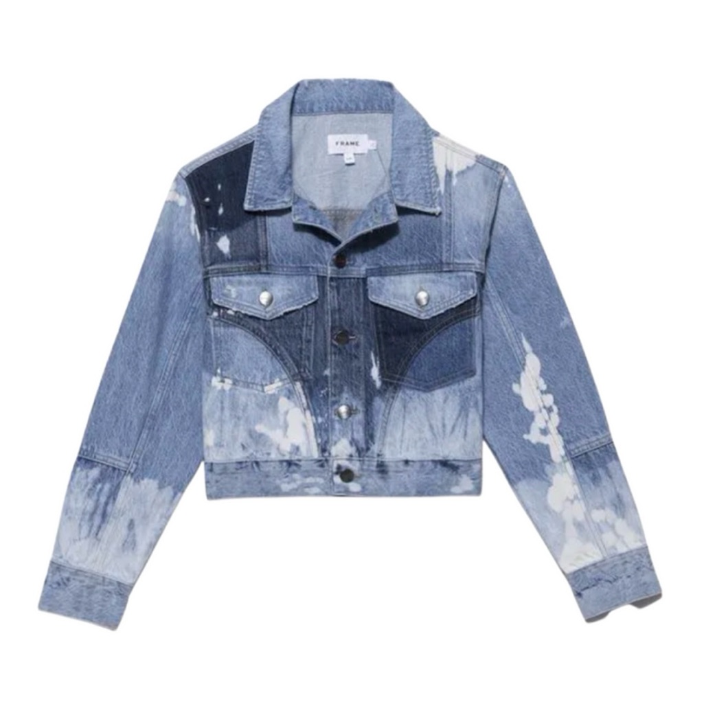 Frame Cropped Fresco Denim Jacket, Size S
